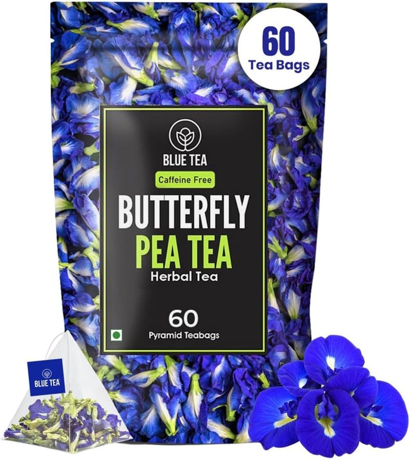 BLUE TEA شاي الفراشة الزرقاء - 60 كيس شاي هرمية - شاي أعشاب خالي من الكافيين - Image 1
